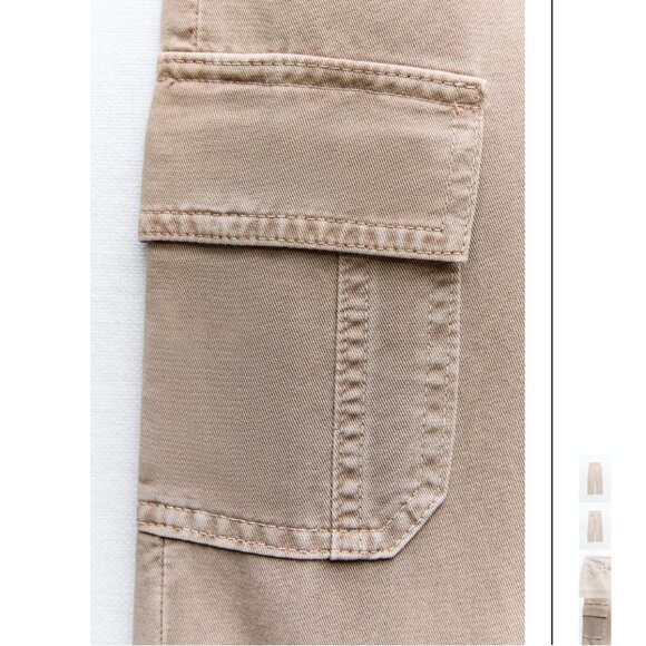 NWT ZARA MID RISE CARGO PANTS LIGHT BROWN - Picture 4 of 4